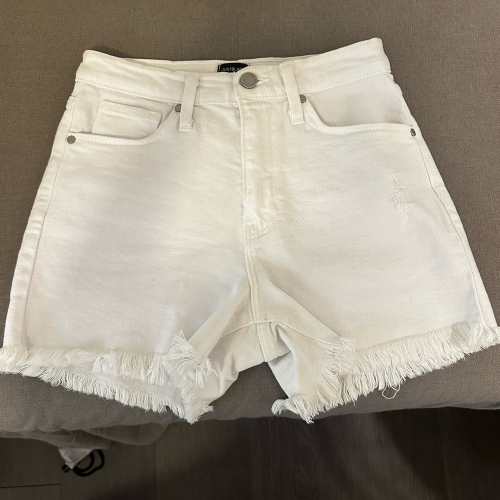 Just Black White Frayed Hem Jean Shorts